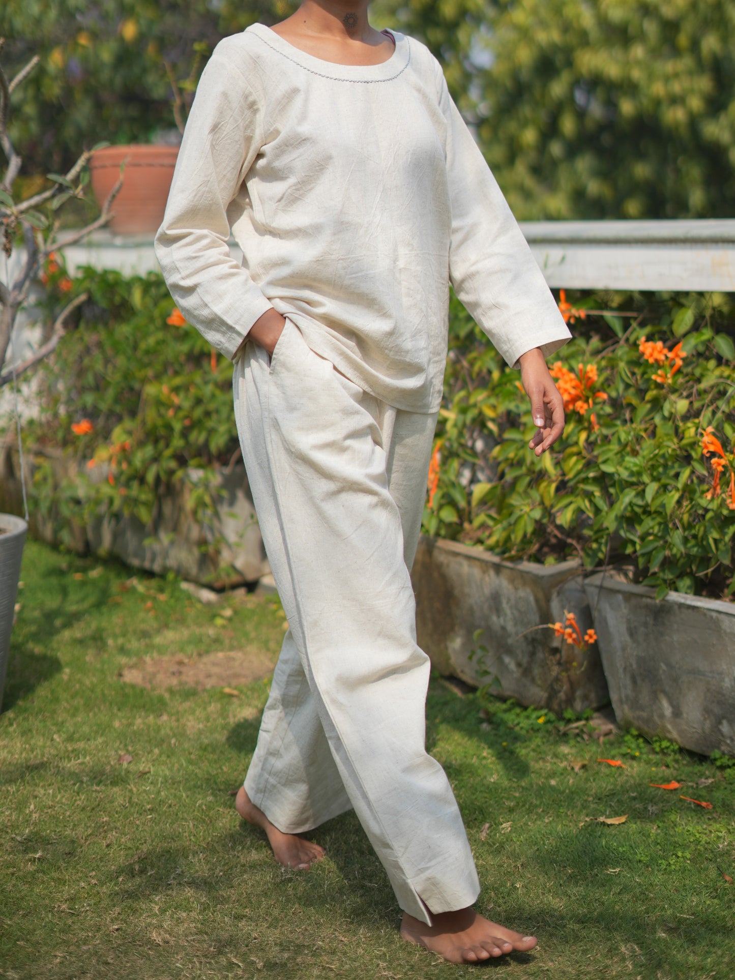 Women's 3/4 Sleeve Top and Bottom Khadi Cotton Set